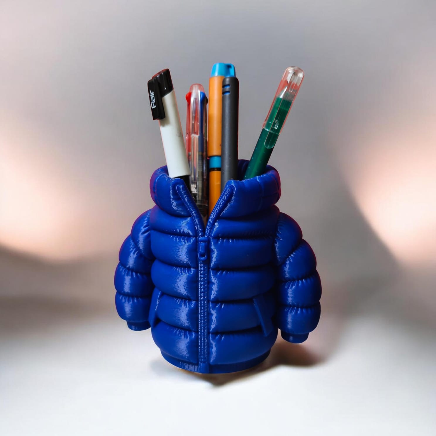 3D Printed Puffer Jacket Pen Holder | Stylish Desk Organizer